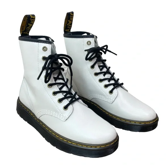 NEW Dr. Martens Docs Zavala White Coated Leather Lace-Up Combat Ankle Boots - Picture 4 of 16